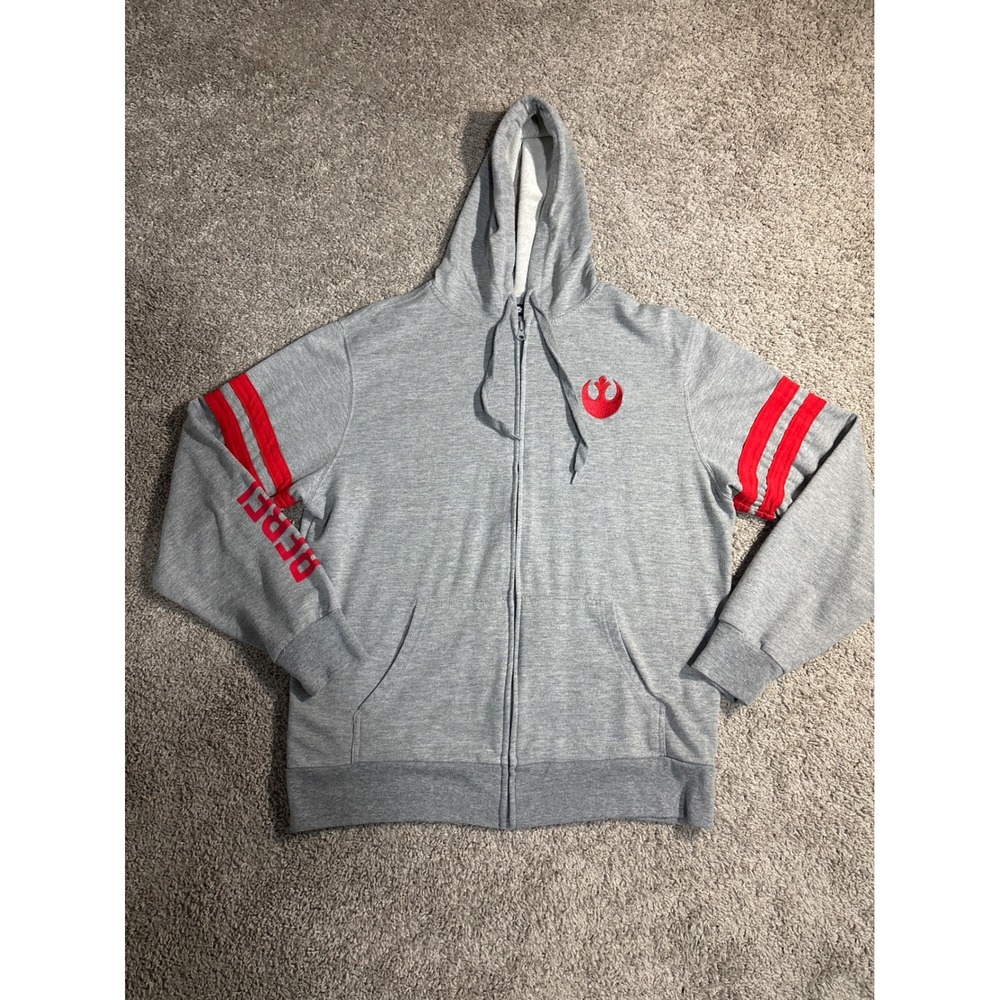 Star Wars Rebel Alliance Zip Up Hoodie Gray Red Stripe Mens Large Sweatshirt